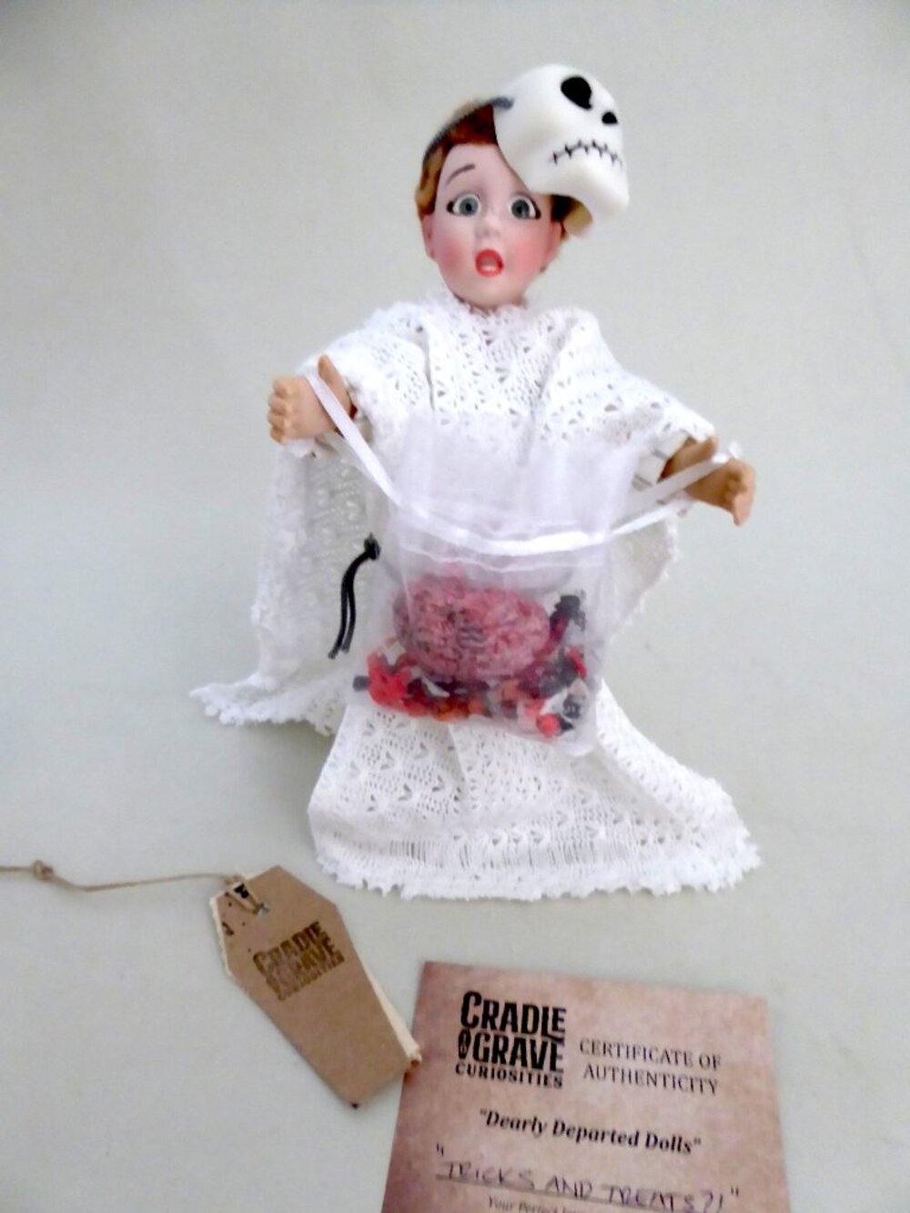 NEW OOAK 9” TRICK TREAT SKELETON COSTUME HALLOWEEN HORROR PORCELAIN DOLL ODDITY